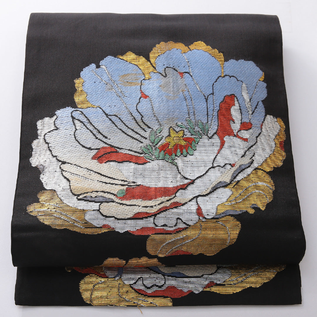 アンティーク 袋帯 帯丈414cm 六通 帯芯なし Bランク 正絹 黒系 1223-02170