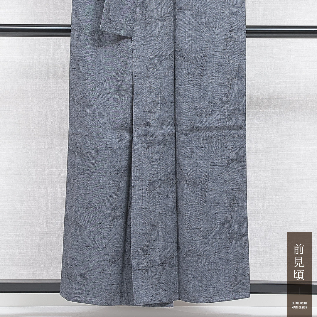 洗える着物 ウールの紬 単衣 身丈154cm 裄丈63cm ウール Sランク カジュアル 広衿 Sサイズ 抽象柄 グレー系 RP 1223-16426