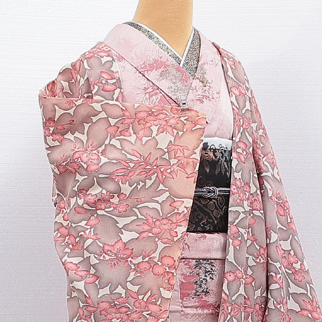 羽織 袷 身丈79cm 裄丈64cm 正絹 Aランク カジュアル Mサイズ 花柄 クリーム系 RP 1232-16124