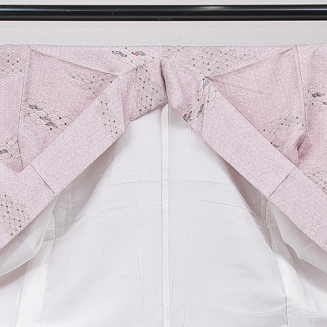 小紋 洗える着物 袷 身丈159cm 裄丈64cm ポリエステル Sランク Mサイズ 広衿 インフォーマル 青海波 紫系 1215-15789