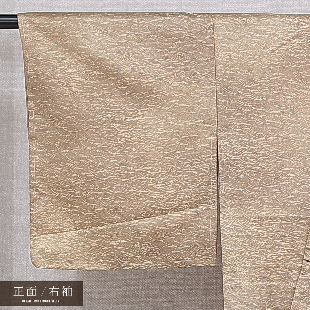 洗える着物 小紋 袷 身丈158cm 裄丈64cm ポリエステル Aランク インフォーマル 広衿 Mサイズ 松葉 ベージュ系 RP 1221-16351