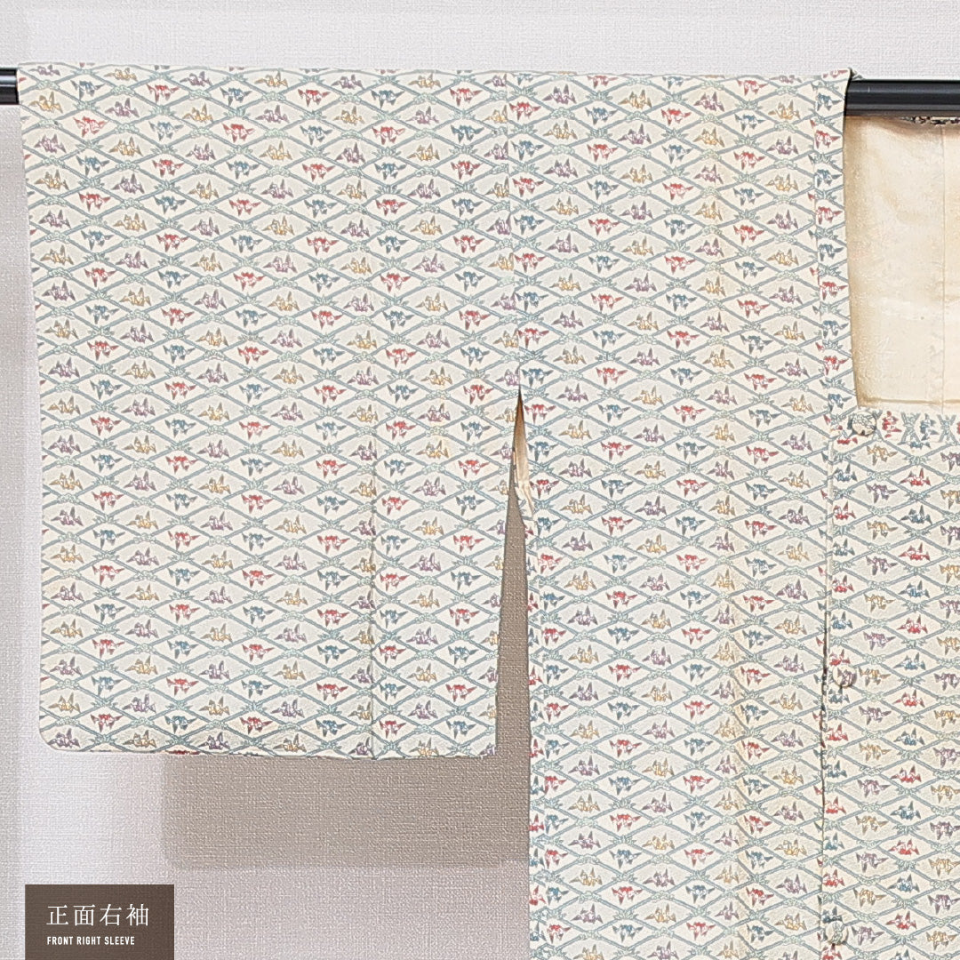 道行コート 袷 身丈91cm 裄丈63cm 正絹 Cランク セミフォーマル Sサイズ 折鶴 クリーム系 LP 1237-16798