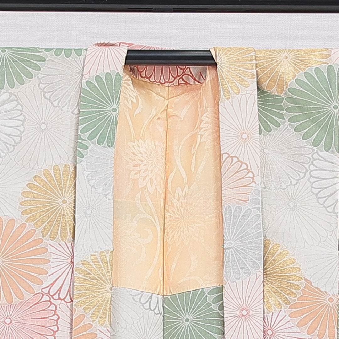 アンティーク 羽織 袷 身丈83cm 裄丈64cm 正絹 Bランク Mサイズ 菊 グレー系 M4 1232-16181