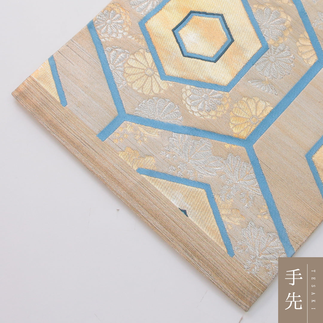 袋帯 帯丈438cm フォーマル 六通 Aランク 正絹 亀甲 金系 1223-02313