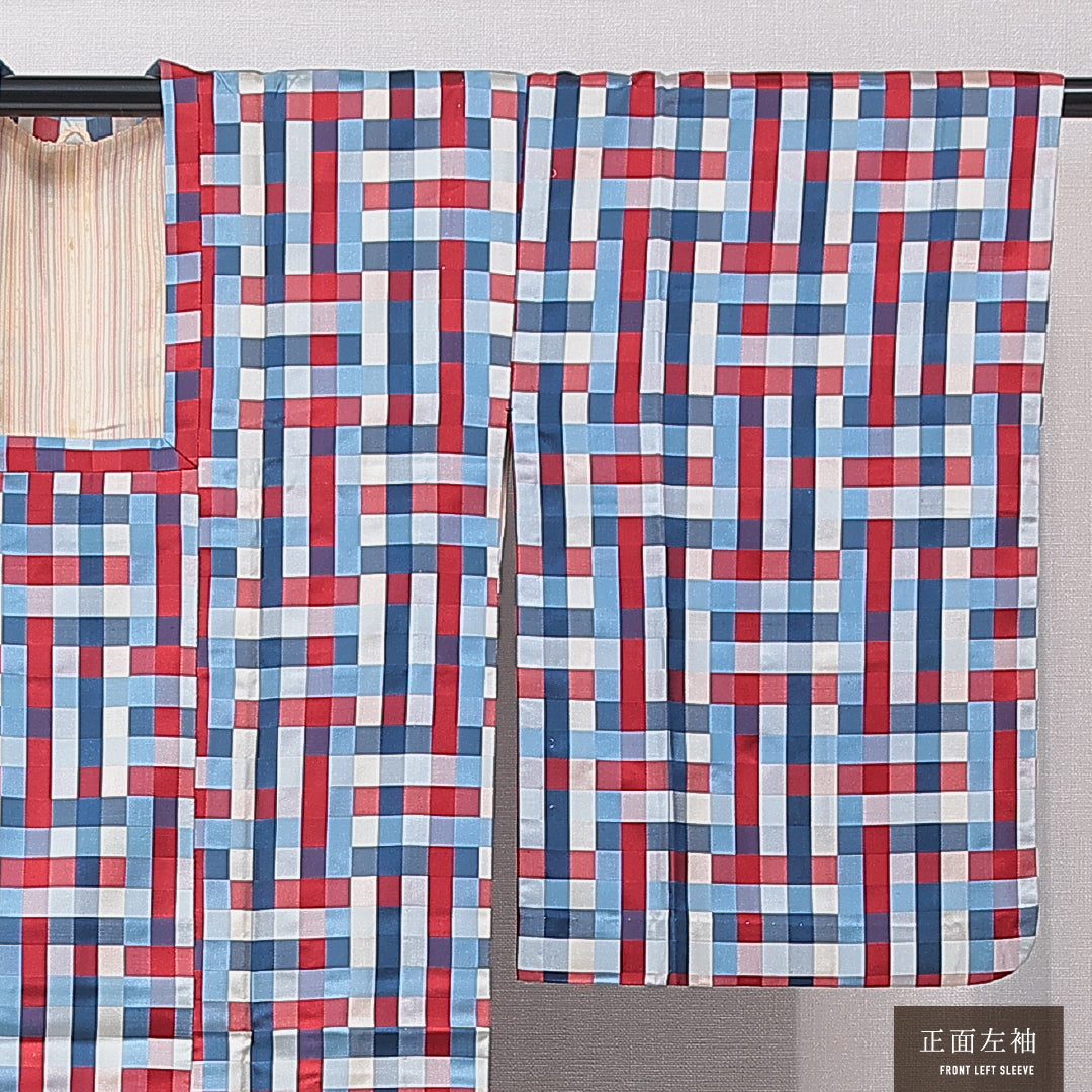 道行コート 袷 身丈118cm 裄丈62cm 正絹 Aランク セミフォーマル Sサイズ ポケットあり 市松 多色系 RP 1237-16791