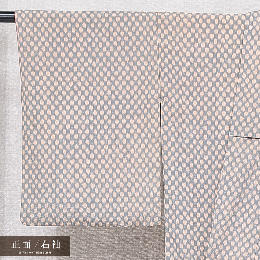紬 袷 身丈157cm 裄丈63cm 正絹 Cランク Mサイズ 広衿 カジュアル ドット グレー系 1216-15658