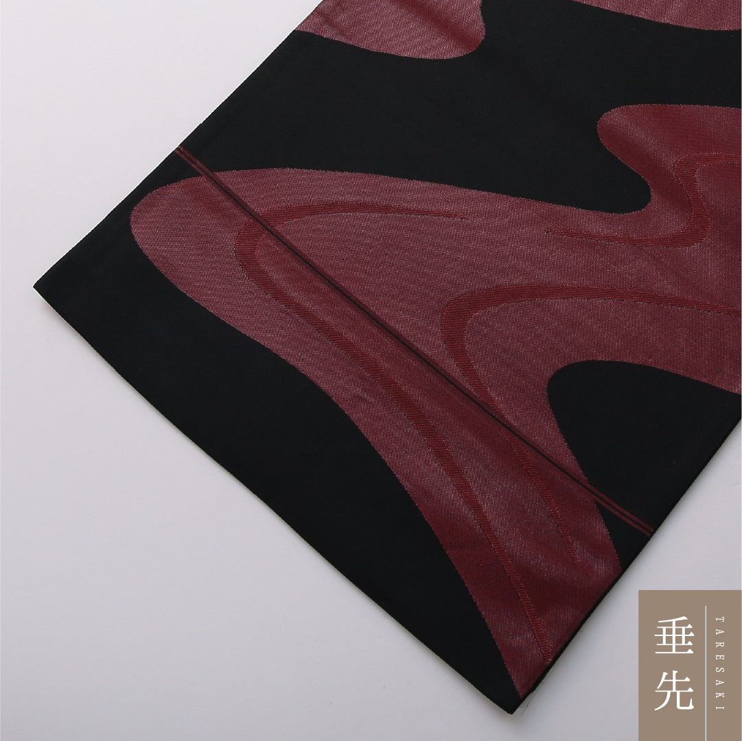 九寸名古屋帯 帯丈370cm カジュアル 開き仕立て 六通 Aランク 正絹 流水 黒系 1224-03513
