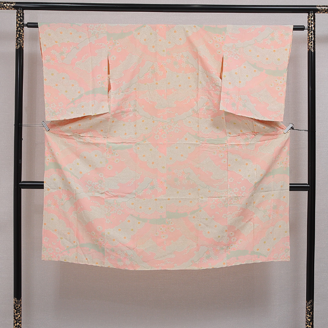 長襦袢 無双袖 身丈128cm 裄丈61cm 正絹 Cランク Lサイズ 雪輪 ピンク系 LP 1239-16636