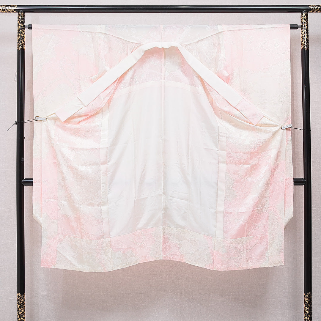 振袖用 長襦袢 無双袖 身丈126cm 裄丈65cm 正絹 Aランク Mサイズ 椿 ピンク系 RP 1240-15385
