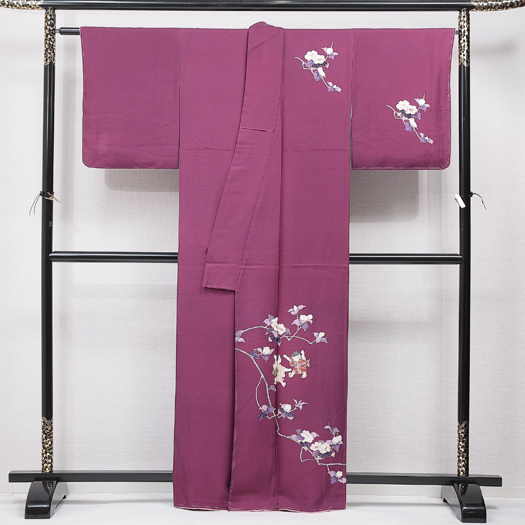 訪問着 袷 身丈161cm 裄丈66cm 正絹 Cランク セミフォーマル 広衿 Lサイズ 唐子 紫系 HP 1217-15554