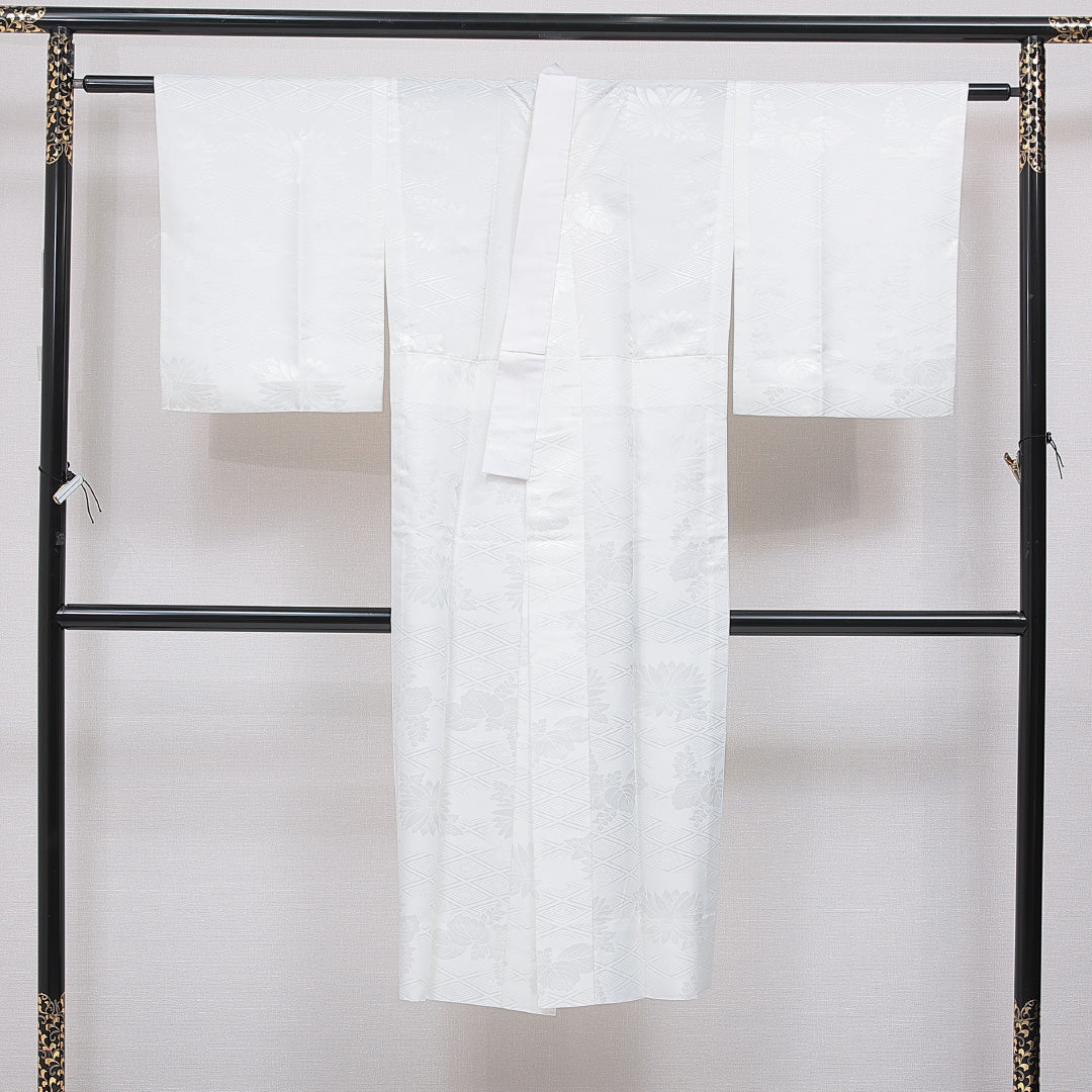 長襦袢 洗える着物 無双袖 身丈132cm 裄丈64cm ポリエステル Bランク XLサイズ 吉祥文様 白系 1229-16707