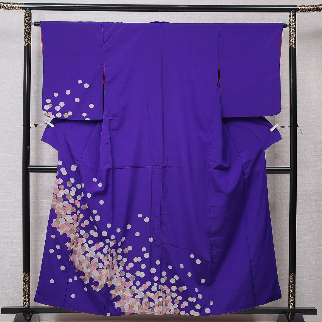 アンティーク 付下げ（お召） 袷 身丈153cm 裄丈63cm 正絹 Aランク Sサイズ 広衿 水玉 紫系 1261-16755