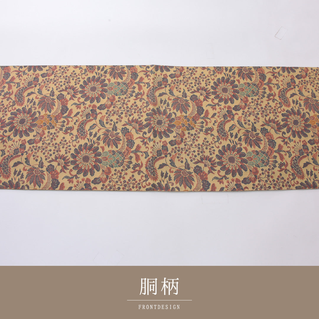 袋帯 帯丈450cm 正絹 全通 帯芯なし インフォーマル 綴れ織 花鳥文 ベージュ系 1243-02197
