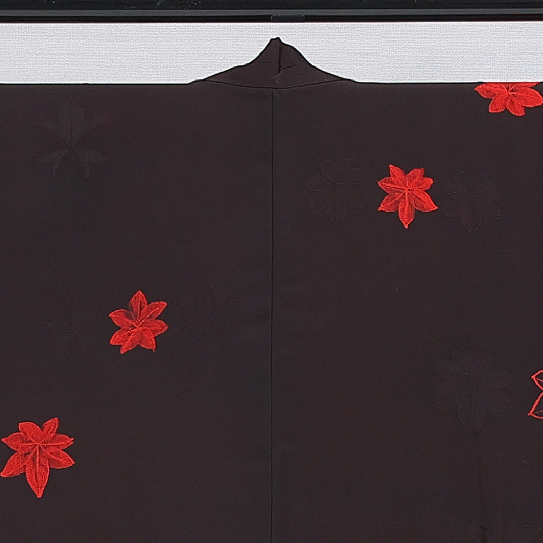 羽織 袷 身丈82cm 裄丈66cm 正絹 Bランク Mサイズ カジュアル 紐あり 紅葉 茶系 1217-16159