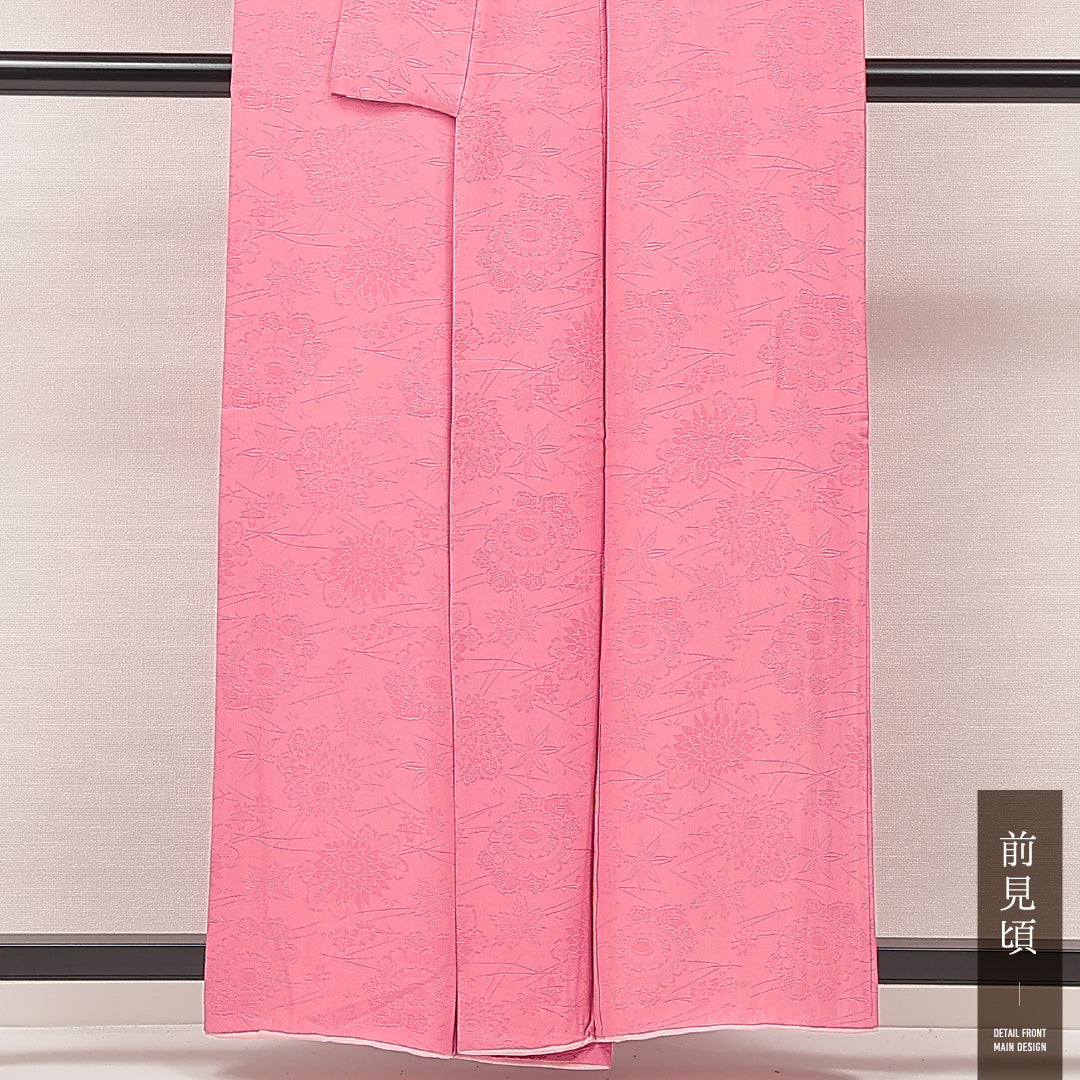 色無地 袷 身丈160cm 裄丈66cm 正絹 Sランク Lサイズ 広衿 インフォーマル 紋意匠 桜 ピンク系 1214-16894