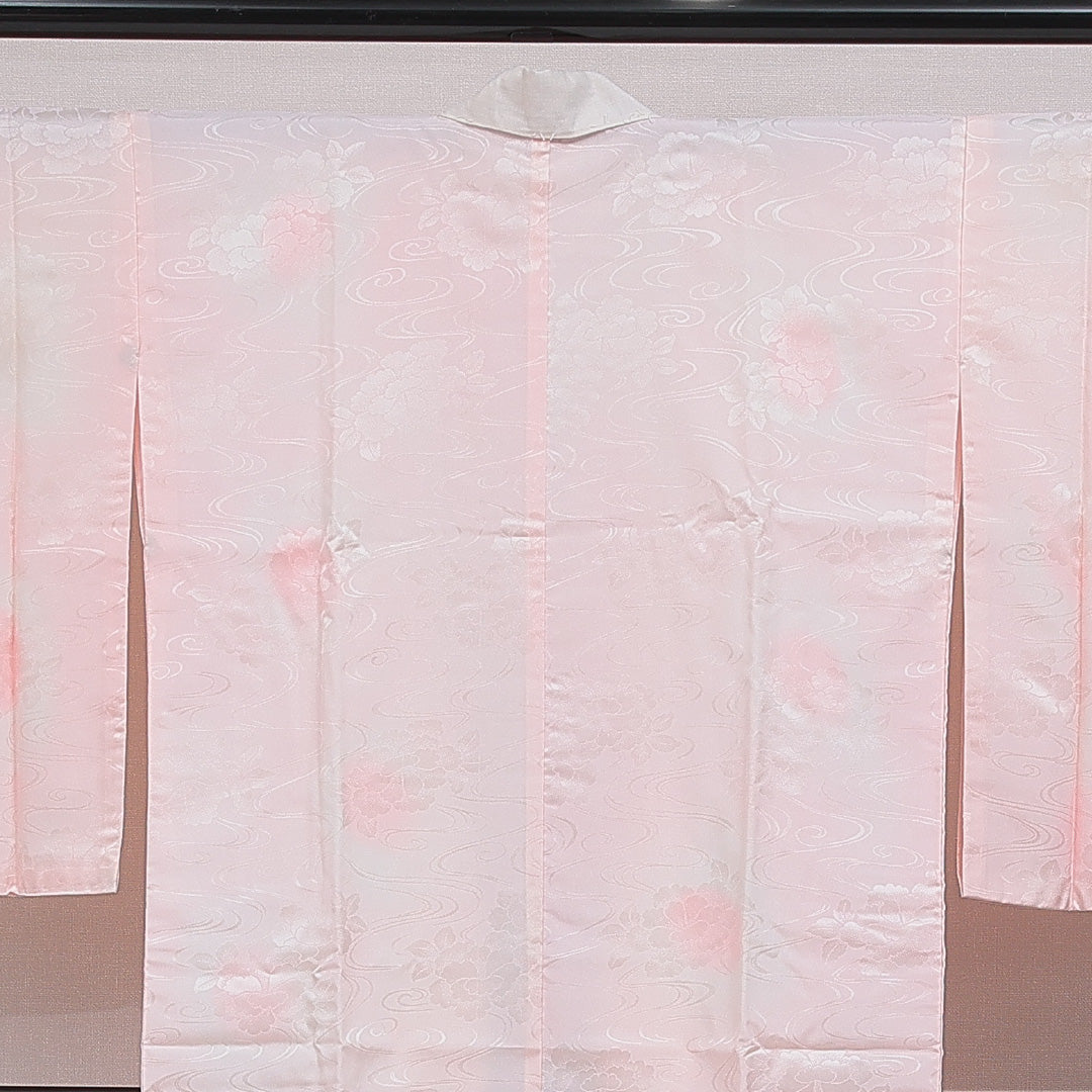 長襦袢 無双袖 身丈138cm 裄丈66cm 正絹 Aランク 2XLサイズ 牡丹 ピンク系 HP 1239-16556