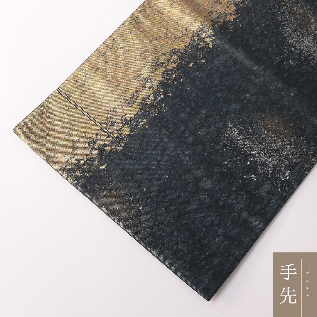袋帯 帯丈440cm 正絹 六通 フォーマル 五重塔 京洛百景 紺系 金系 1243-01835