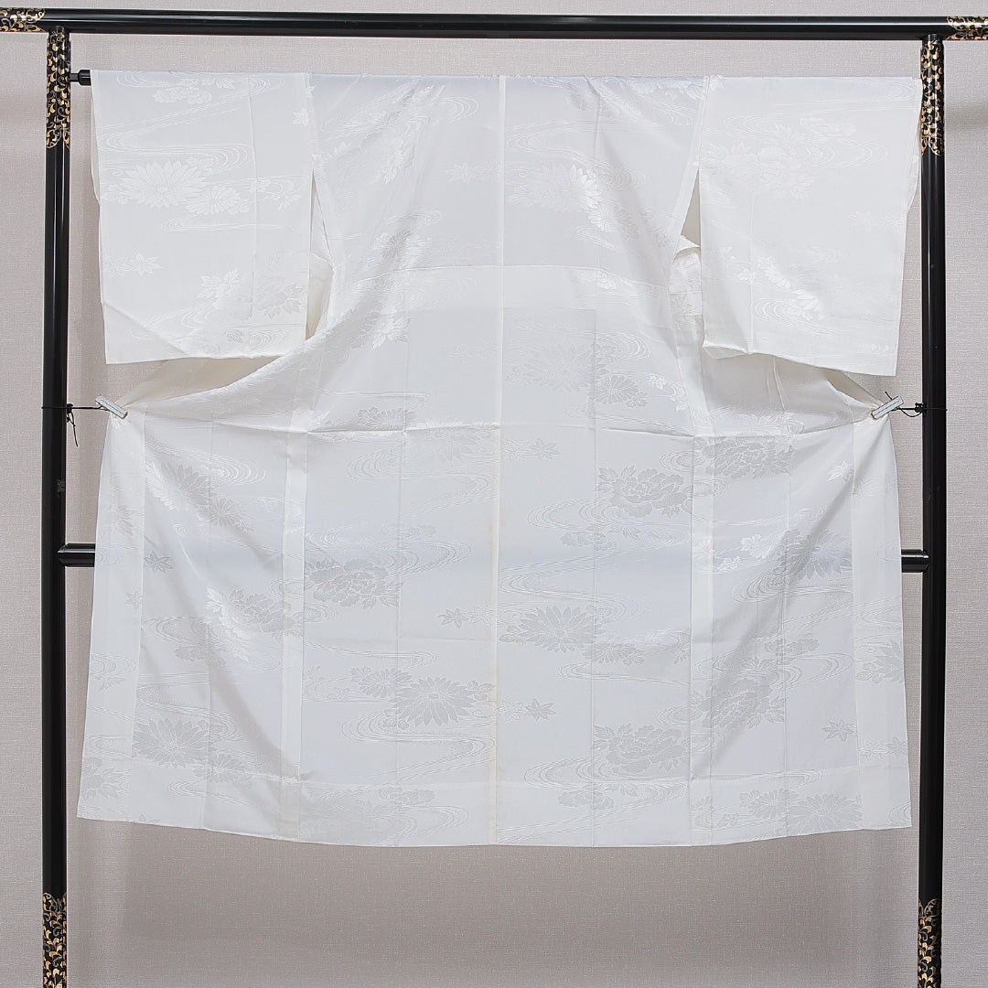 長襦袢 無双袖 身丈134cm 裄丈66cm 正絹 Sランク XLサイズ 菊 白系 RP 1239-16513