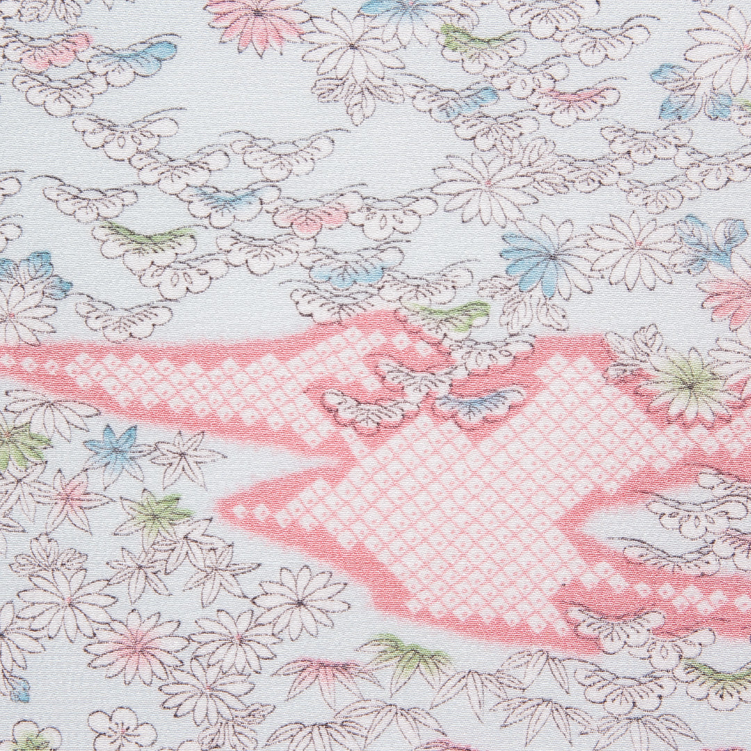 小紋 洗える着物 袷 身丈159cm 裄丈63cm ポリエステル Sランク Mサイズ 広衿 インフォーマル 菊 笠松 水色系 1215-15808