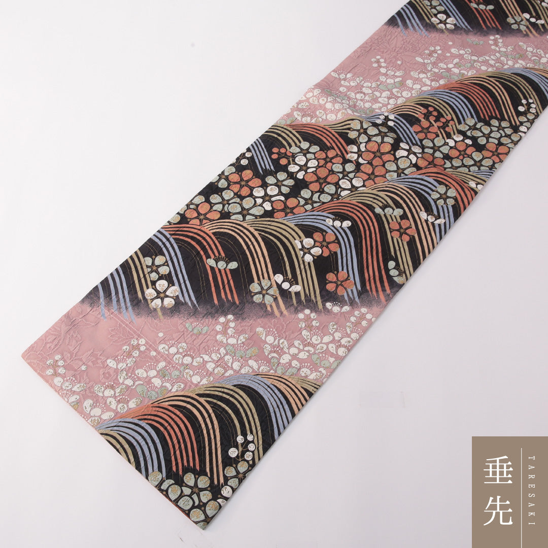振袖用 袋帯 帯丈440cm 正絹 全通 ふくれ織 荒磯 古典柄 黒系 多色系 1243-01778