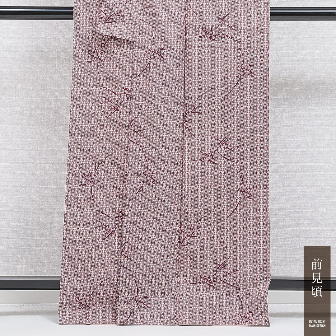 小紋 袷 身丈162cm 裄丈64cm 正絹 Sランク インフォーマル 広衿 Lサイズ 麻の葉 笹 赤系 RP 1221-16245