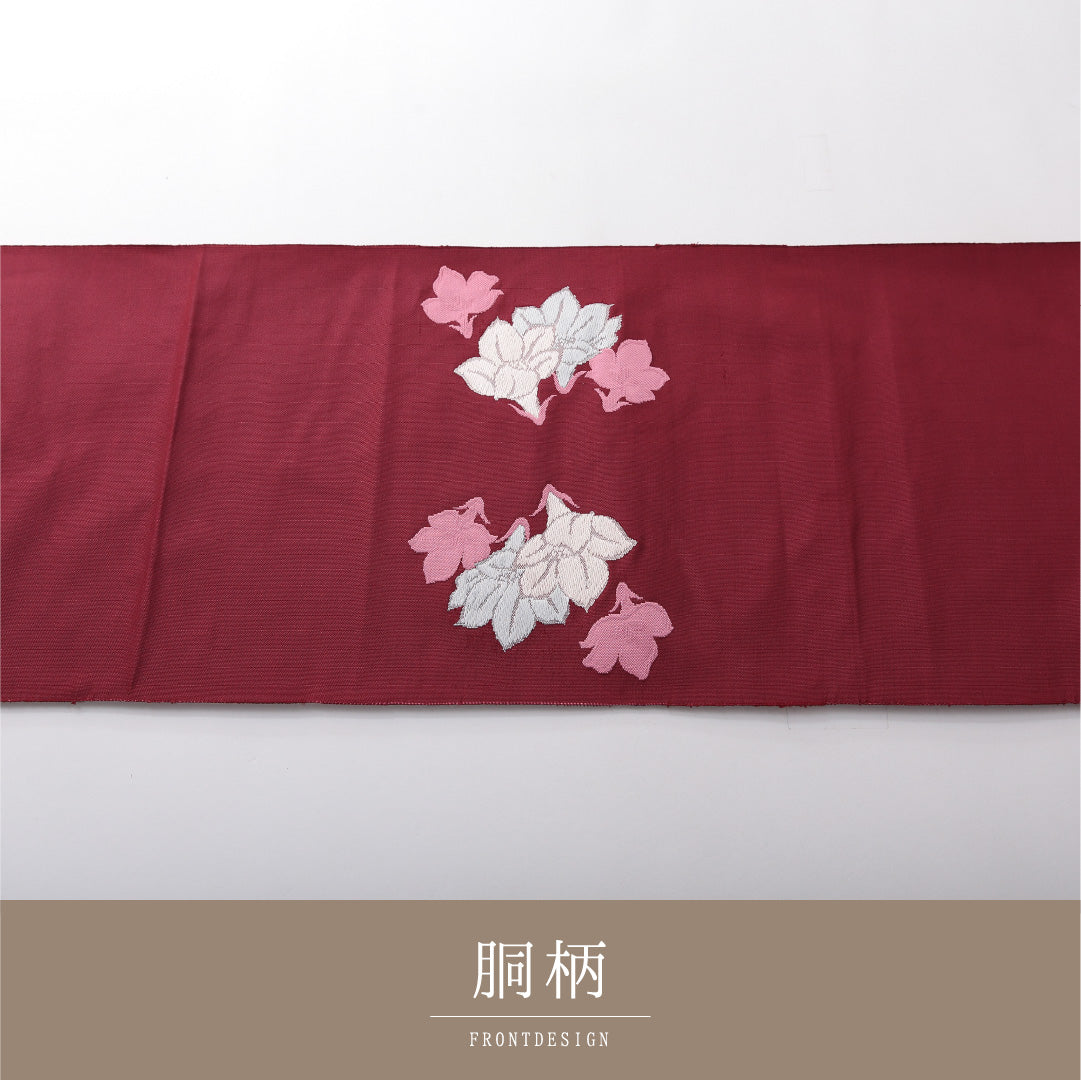 八寸名古屋帯 Sランク 帯丈341cm 正絹 ポイント柄 松葉仕立て 織り カジュアル 芙蓉 深いピンク系 RP 1245-03784