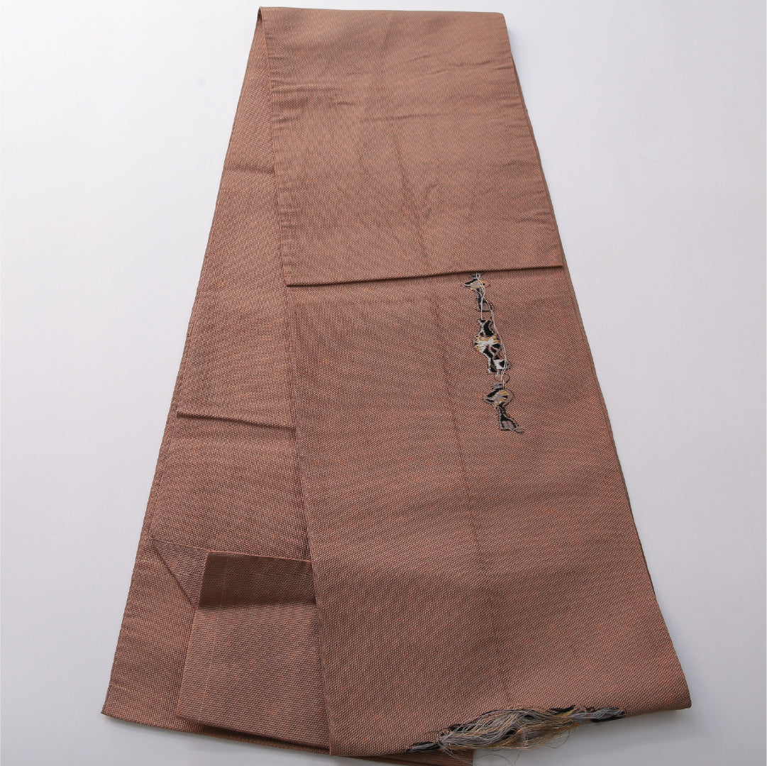 八寸名古屋帯 Aランク 帯丈348cm 正絹 六通 松葉仕立て 織り カジュアル 壺 淡い茶系 LP 1245-03368