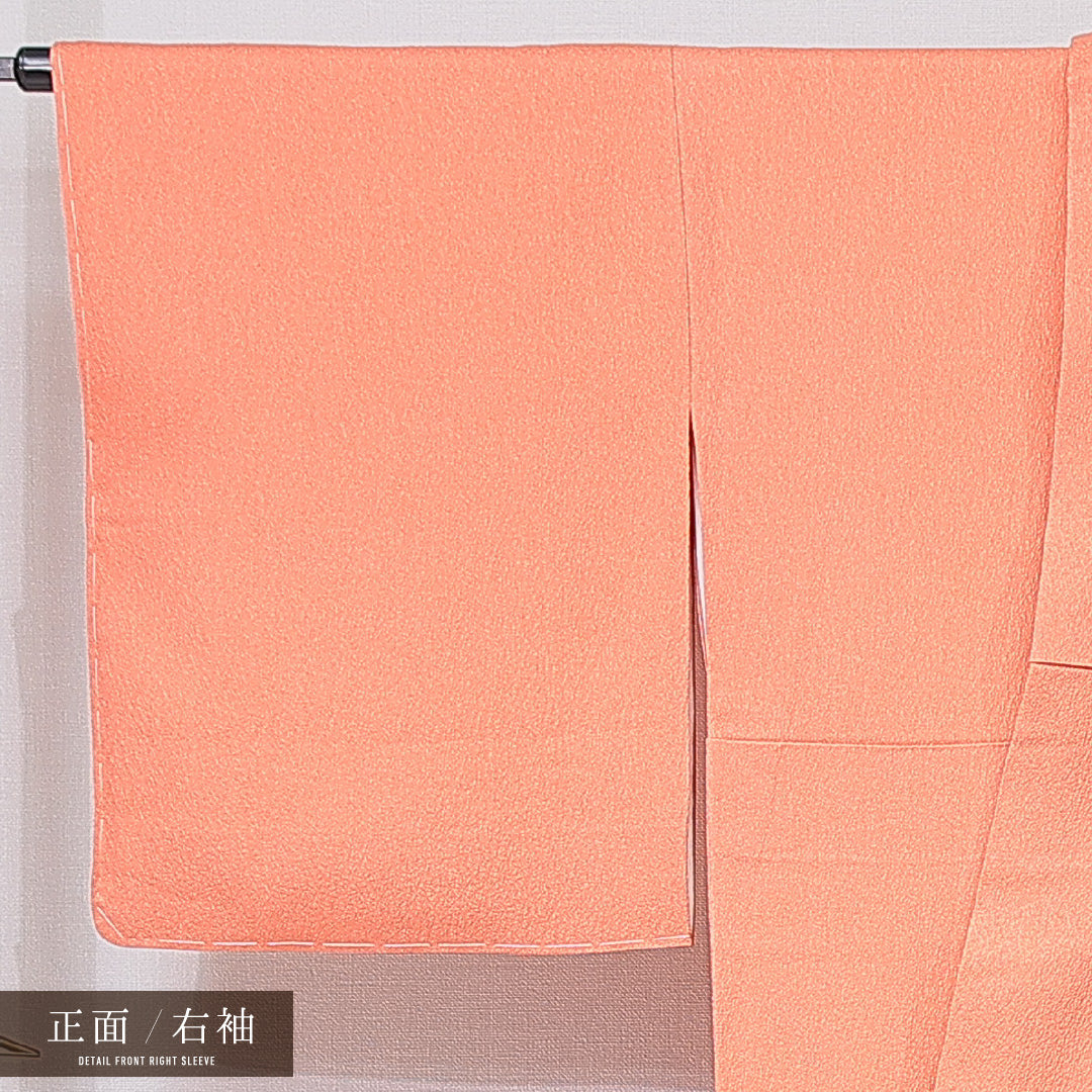 新古品 色無地 袷 身丈169cm 裄丈67cm 正絹 Nランク XLサイズ 広衿 一つ紋（丸に上がり藤） セミフォーマル 無地 作家物 落款 証紙 しつけ糸 朱系 ピンク系 1214-15113