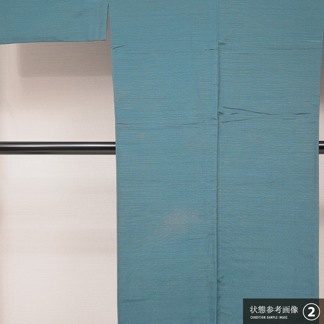 男着物 袷 身丈157cm 裄丈63cm 正絹 Bランク カジュアル 棒衿 2XLサイズ 無地 緑系 RP 1224-16908