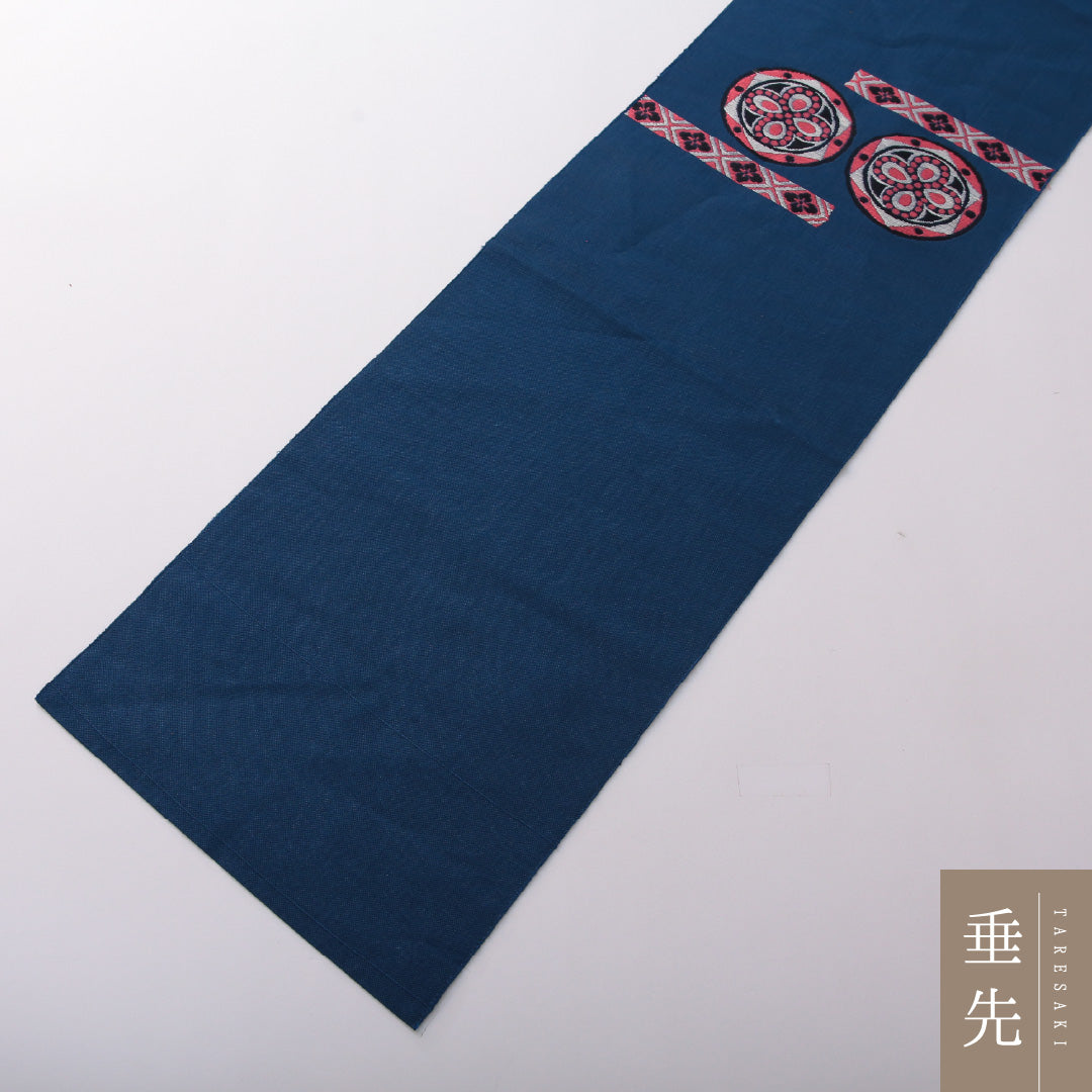 八寸名古屋帯 帯丈347cm カジュアル 名古屋仕立て ポイント柄 帯芯なし Aランク 正絹 菱 菊 青系 1224-03621