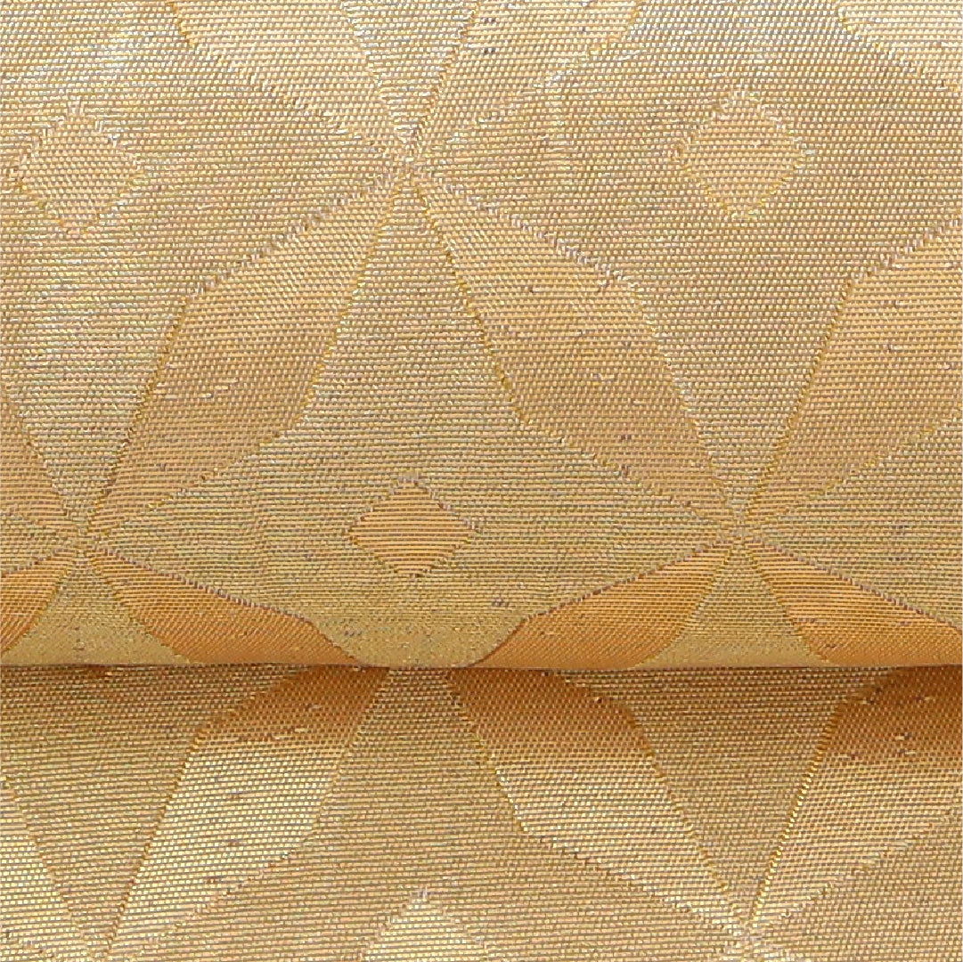 九寸名古屋帯 帯丈392cm カジュアル 開き仕立て 全通 Aランク 正絹 幾何学柄 金系 1224-03831