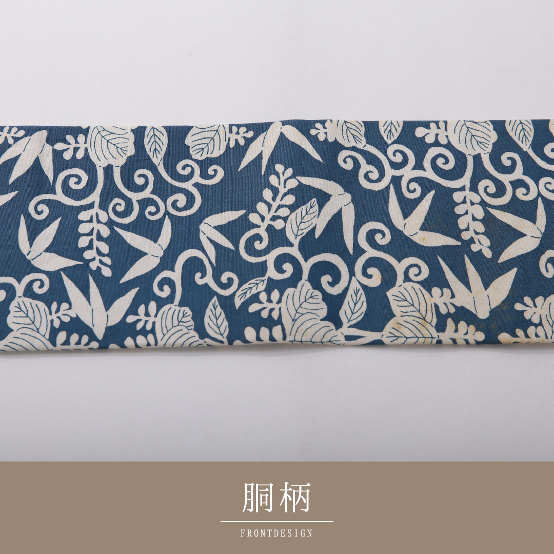 アンティーク 九寸名古屋帯（紬） 帯丈342cm カジュアル 名古屋仕立て 全通 Bランク 正絹 染め帯 桐 白系 青系 1224-03699