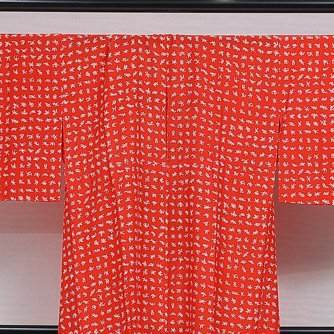 アンティーク 長襦袢 無双袖 身丈122cm 裄丈61cm 正絹 Aランク Sサイズ 創作柄 赤系 1229-16481