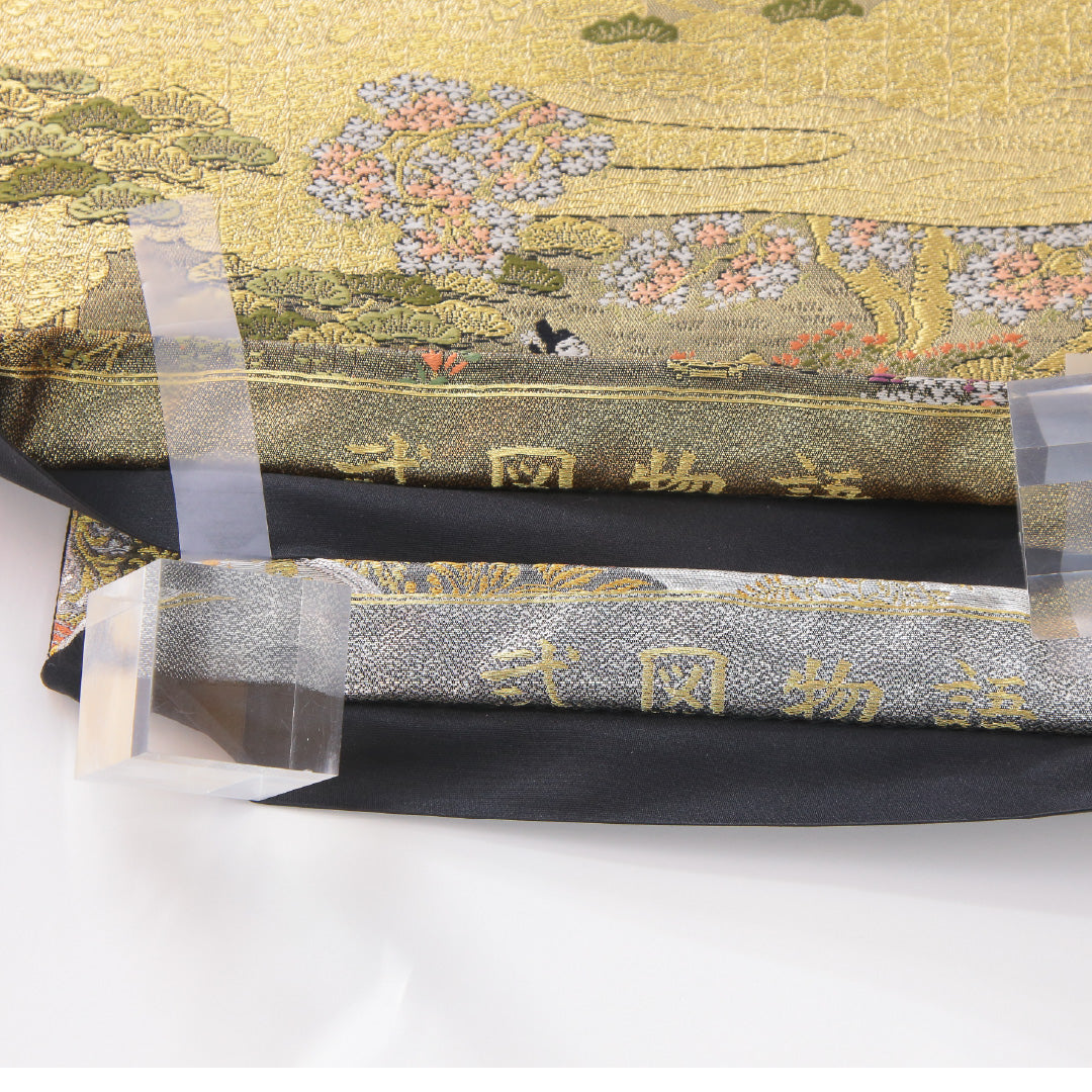 袋帯 帯丈450cm 正絹 六通 式図物語 フォーマル 平安絵巻 吉祥文様 金系 銀系 1243-02267