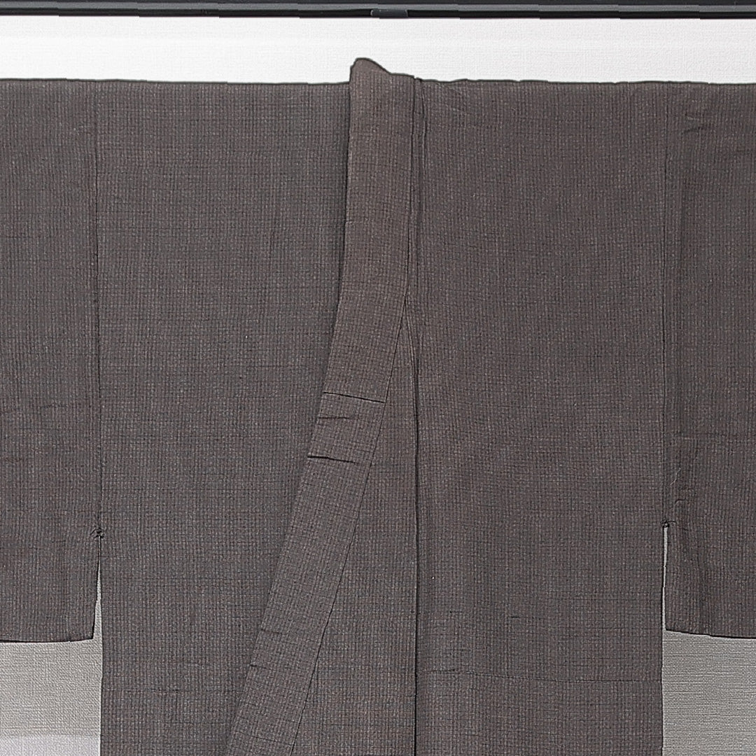 男着物 単衣 身丈132cm 裄丈63cm 正絹 Cランク カジュアル 棒衿 XSサイズ 格子 茶系 LP 1224-15239