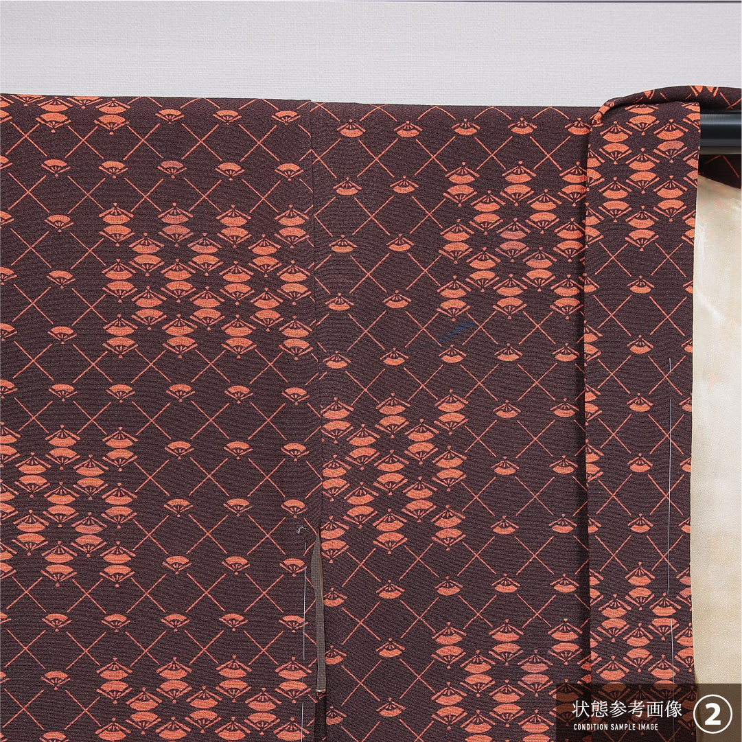 羽織 袷 身丈78cm 裄丈63cm 正絹 Bランク カジュアル Sサイズ 扇 茶系 HP 1232-16190