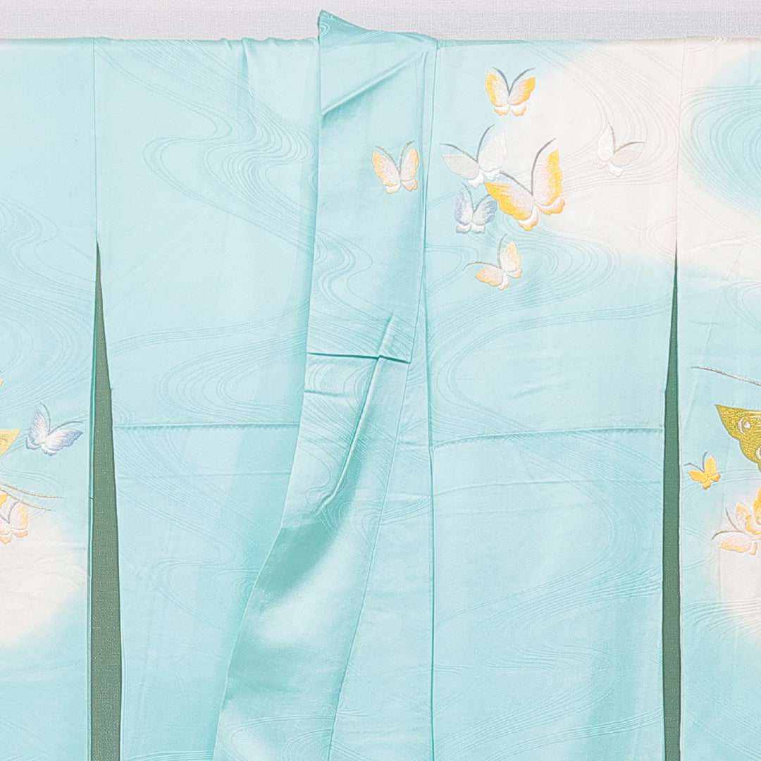 振袖 袷 身丈158cm 裄丈64cm フォーマル Cランク Mサイズ 正絹 広衿 蝶 刺繍 1213-F0650