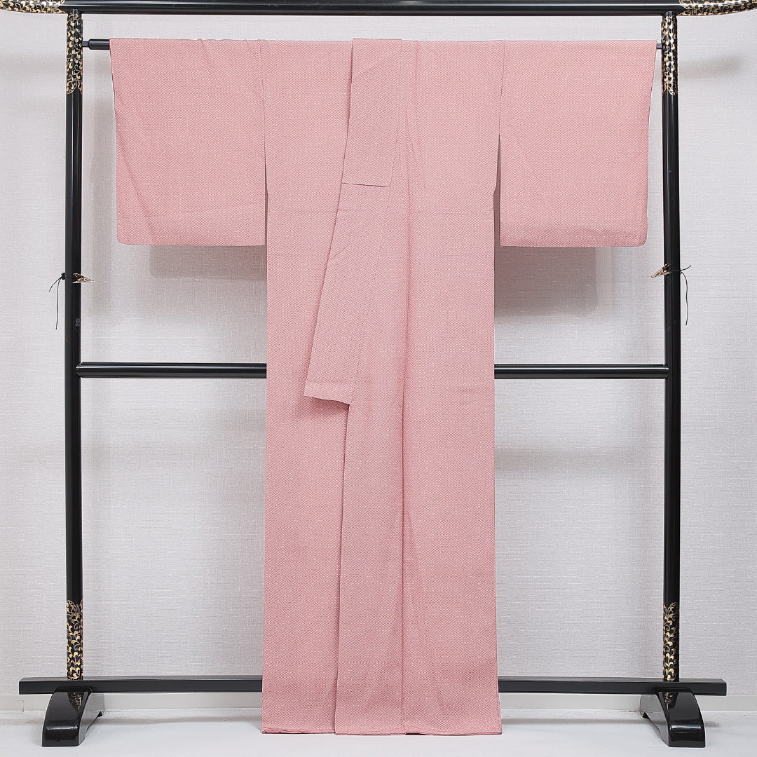 江戸小紋 袷 身丈165cm 裄丈68cm 正絹 Sランク XLサイズ 広衿 インフォーマル ガード加工 花菱 ピンク系 1262-16230