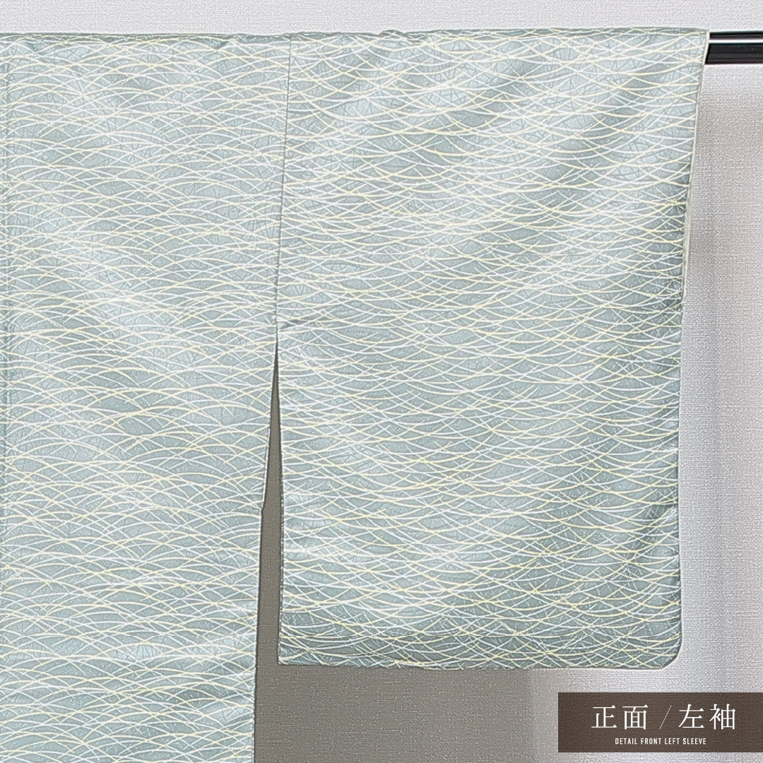 洗える着物 小紋 袷 身丈160cm 裄丈63cm ポリエステル Sランク インフォーマル 広衿 Lサイズ 芝草 緑系 RP 1221-16077