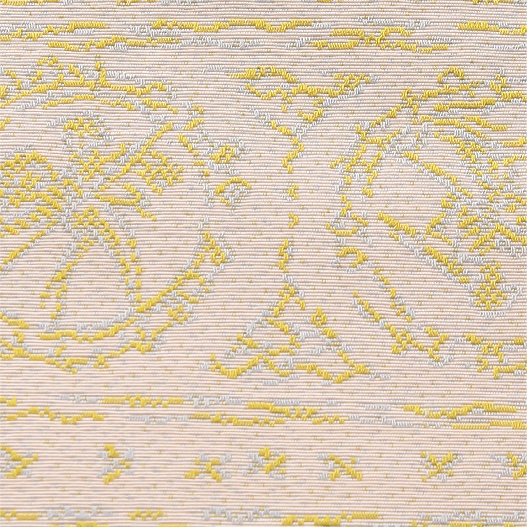 九寸名古屋帯 帯丈368cm カジュアル 開き仕立て 全通 未仕立て Cランク 正絹 丸文 ピンク系 1224-03983