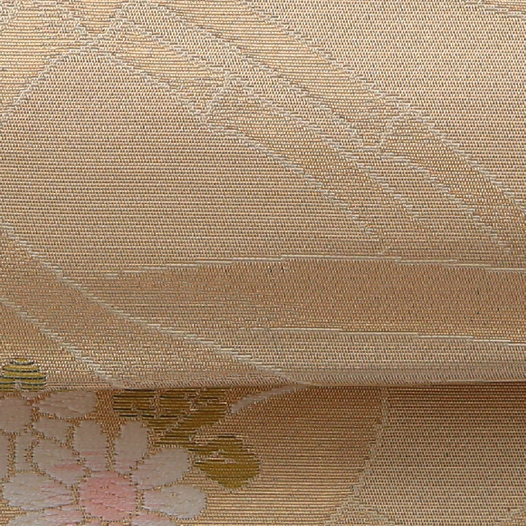 九寸名古屋帯 Aランク 帯丈348cm 正絹 六通 名古屋仕立て 織り セミフォーマル 光悦垣 菊 金系 RP 1245-03230