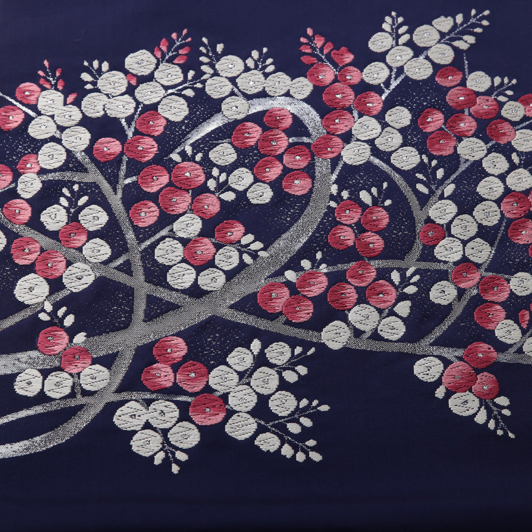 八寸名古屋帯 帯丈358cm セミフォーマル 名古屋仕立て ポイント柄 帯芯なし Cランク 正絹 梅 青系 紫系 1224-03559