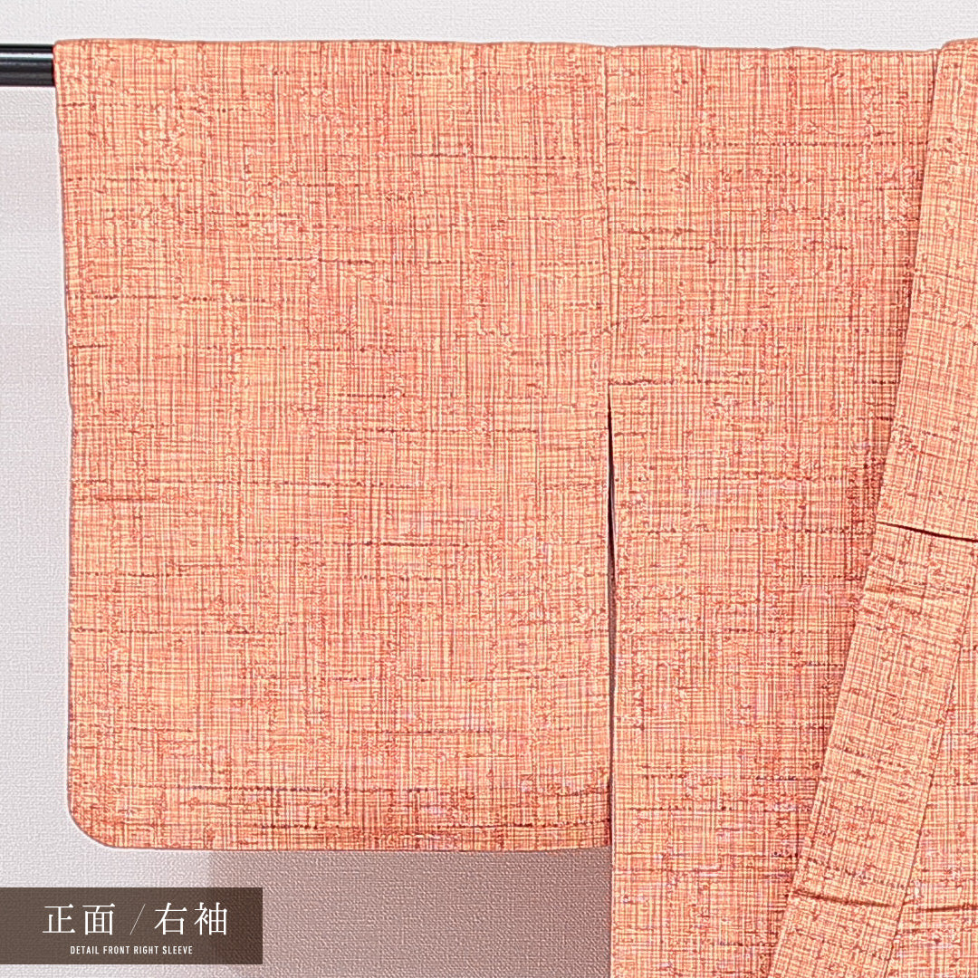 紬 袷 身丈156cm 裄丈62cm 正絹 Sランク カジュアル 広衿 Mサイズ 無地 朱系 RP 1223-15525