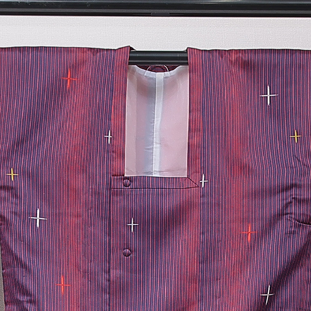 道行コート 単衣 身丈130cm 裄丈67cm 正絹 Sランク セミフォーマル Mサイズ 縞 紫系 RP 1237-16800