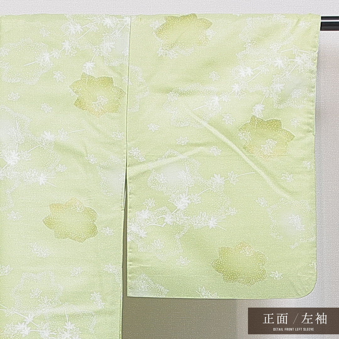小紋 洗える着物 袷 身丈154cm 裄丈63cm ポリエステル Cランク Sサイズ 広衿 インフォーマル 楓 緑系 1215-16257