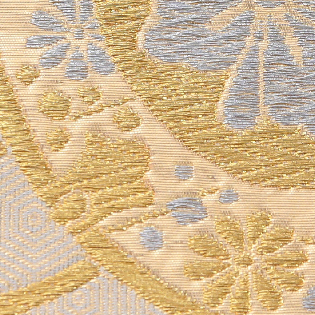 アンティーク 袋帯 帯丈416cm 六通 未仕立て 帯芯なし Aランク 正絹 鼓 金系 クリーム系 1223-02322