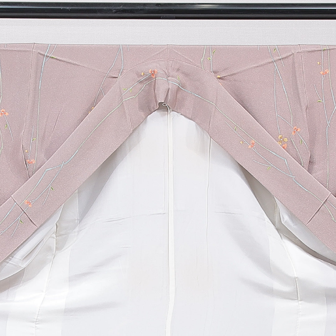 小紋 袷 身丈156cm 裄丈62cm 正絹 Sランク Mサイズ 広衿 インフォーマル 植物柄 グレー系 1215-15644