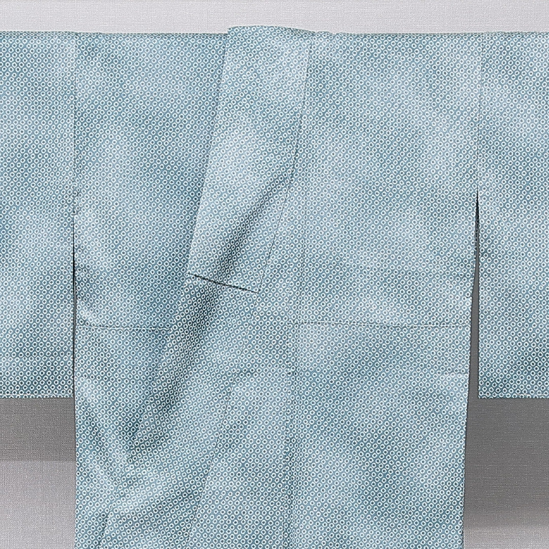 小紋 洗える着物 袷 身丈147cm 裄丈64cm ポリエステル Sランク XSサイズ 広衿 インフォーマル 鹿の子柄 緑系 1215-15794