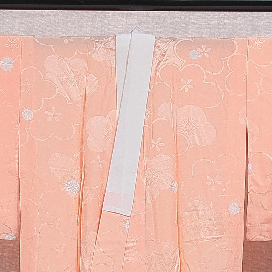 長襦袢 無双袖 身丈126cm 裄丈61cm 正絹 Aランク Mサイズ 居敷当て 梅 朱系 RP 1239-16558