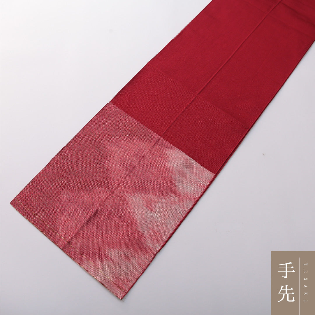 八寸名古屋帯 Aランク 帯丈356cm 正絹 六通 開き仕立て 織り カジュアル 抽象柄 赤系 LP 1245-03332